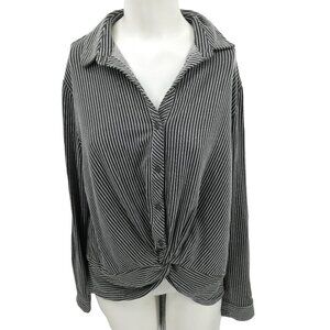 Paper Crane Gray Striped Popover Knot Front Long Sleeve Top Size M Blouse Urban